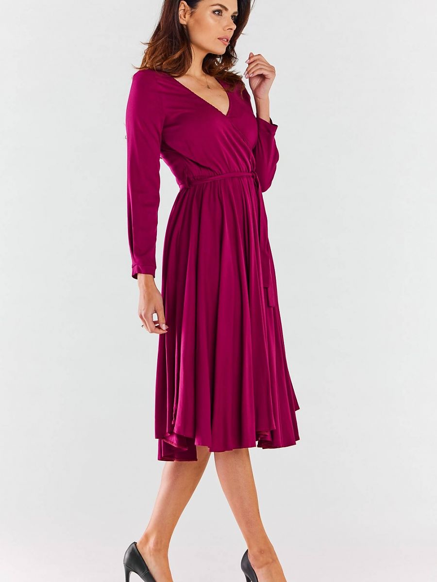 Robe midi Juliette portefeuille, coloris framboise, photo 3