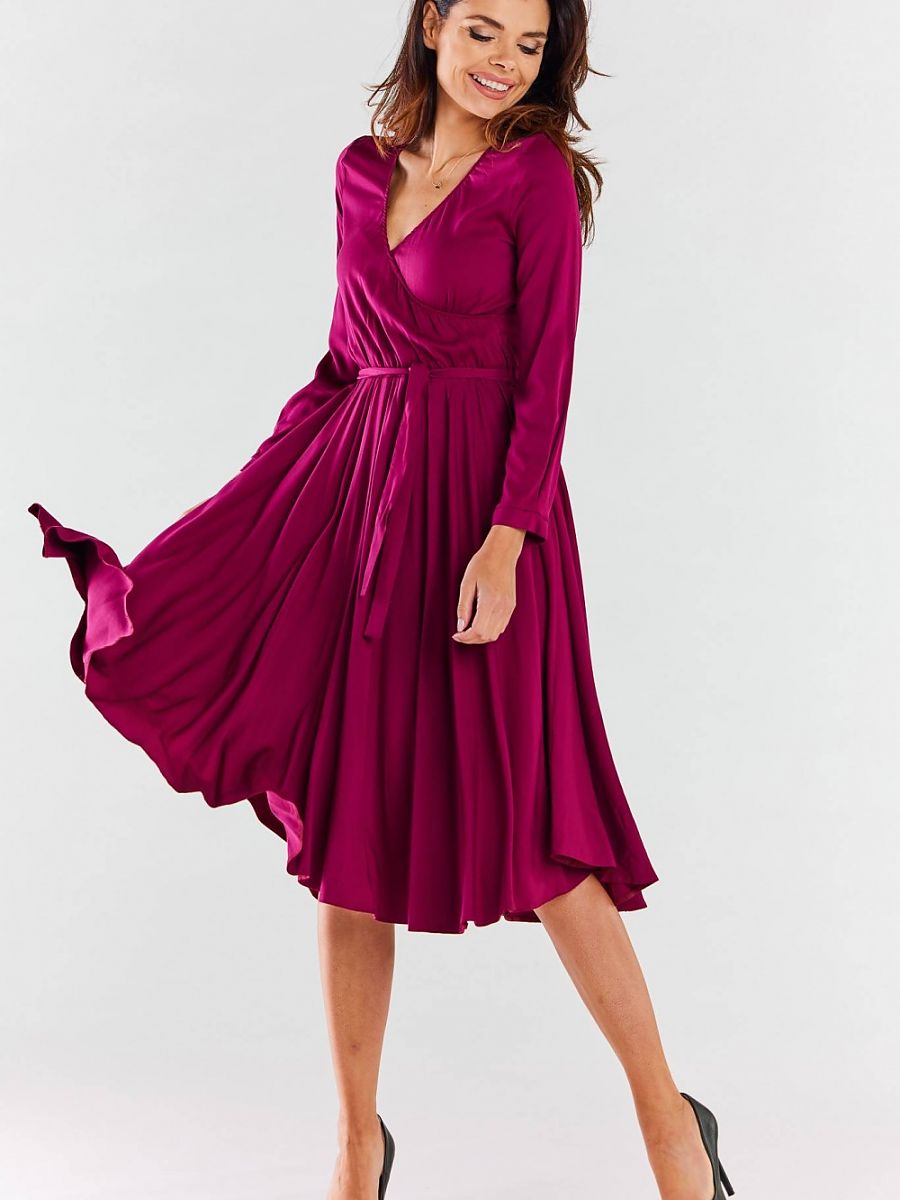 Robe midi Juliette portefeuille, coloris framboise, photo 4