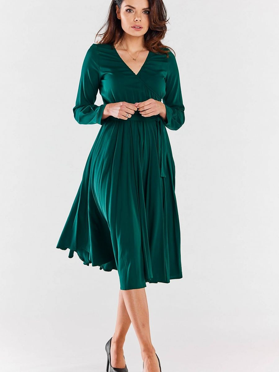 Robe midi Juliette portefeuille, coloris vert émeraude, photo 1