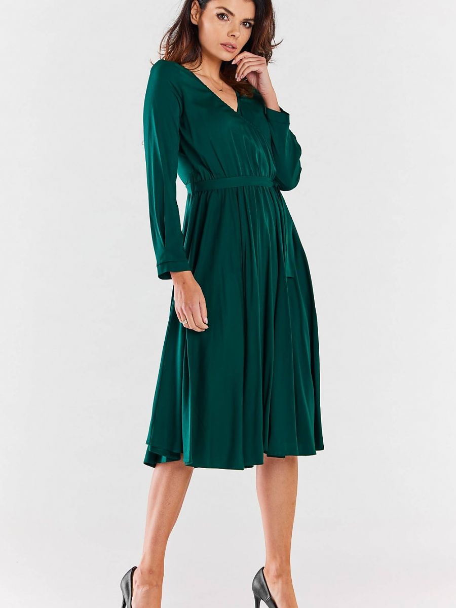 Robe midi Juliette portefeuille, coloris vert émeraude, photo 2