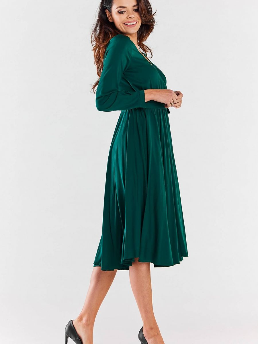 Robe midi Juliette portefeuille, coloris vert émeraude, photo 3