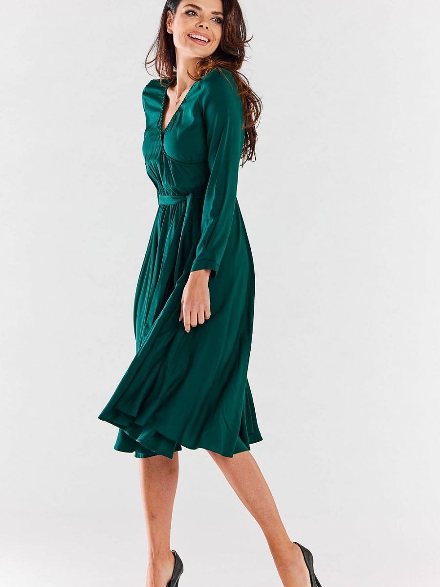 Robe midi Juliette portefeuille, coloris vert émeraude, photo 4