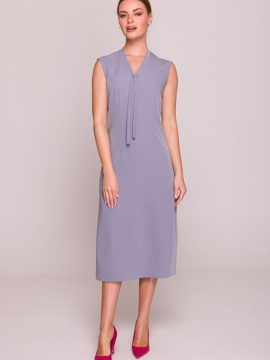 Robe midi Nina satinée, coloris gris lavande, photo 1