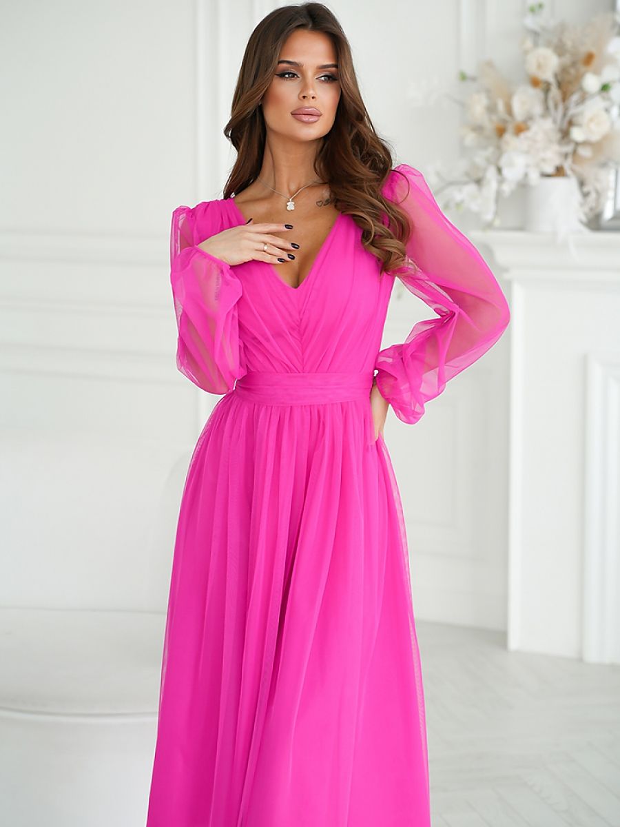 Robe midi Mathilde en tulle, coloris fuchsia, photo 1