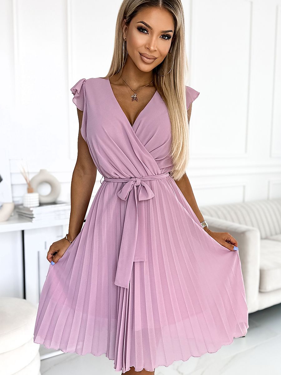 Robe Isaure plissée en mousseline, coloris vieux rose, photo 1