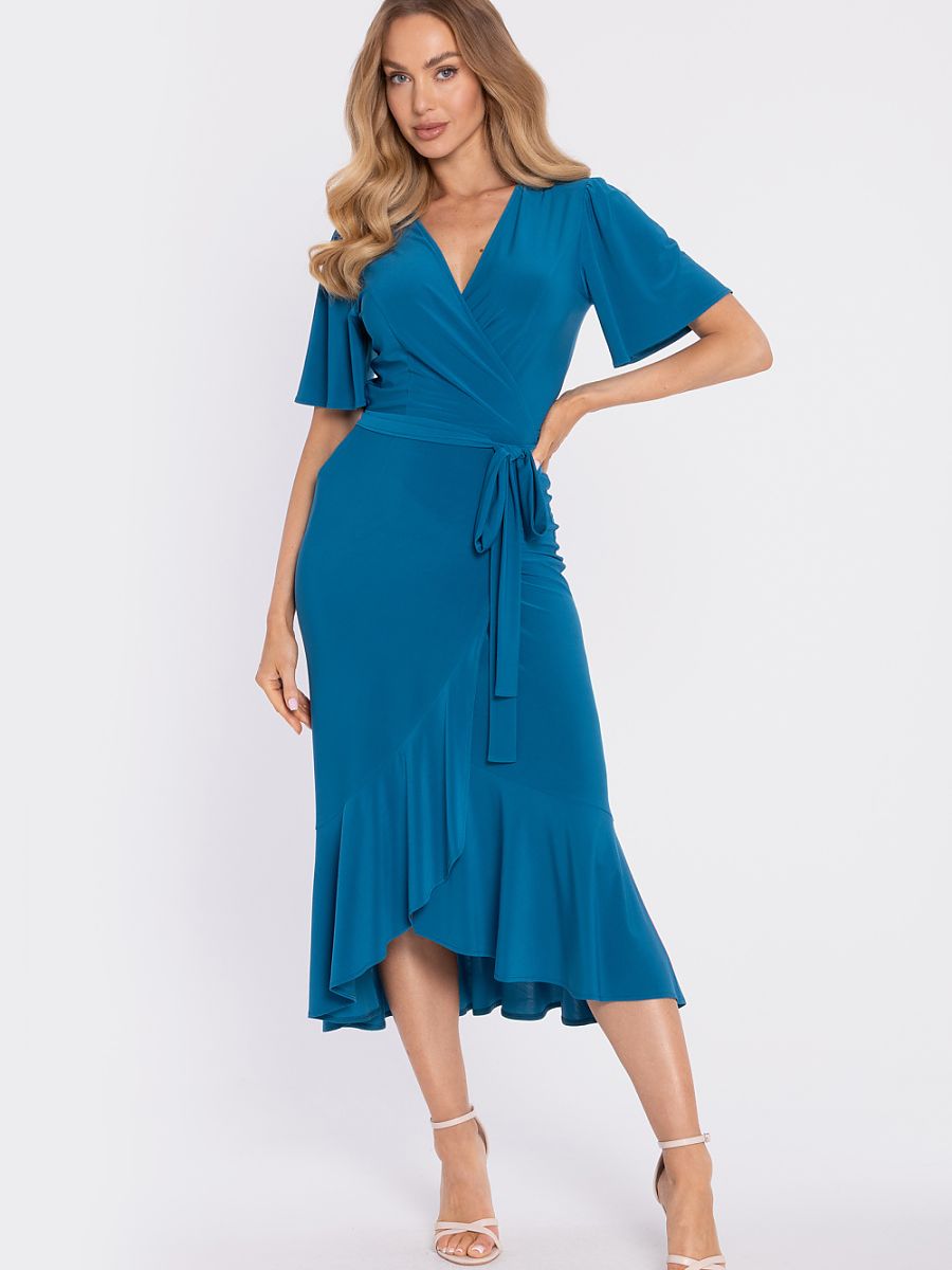 Robe Charlotte portefeuille à volant, coloris bleu pétrole, photo 1