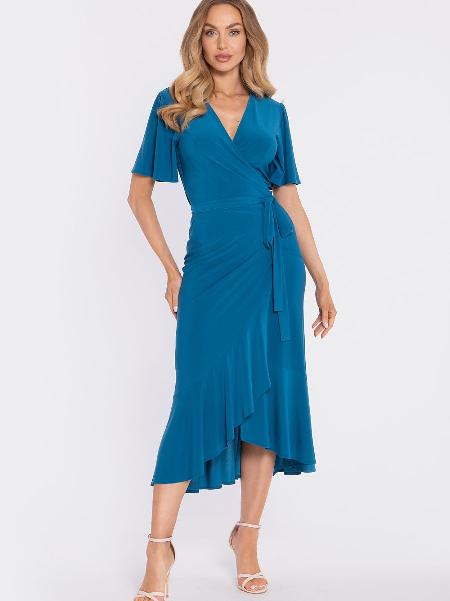 Robe Charlotte portefeuille à volant, coloris bleu pétrole, photo 2