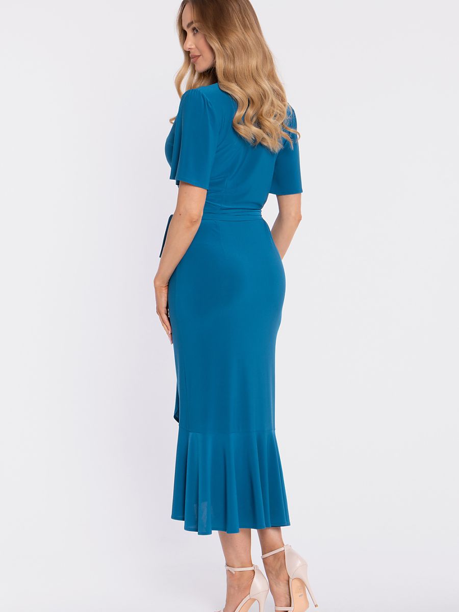Robe Charlotte portefeuille à volant, coloris bleu pétrole, photo 3