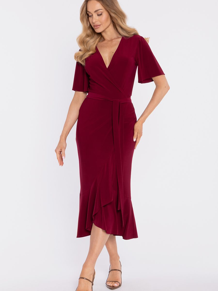 Robe Charlotte portefeuille à volant, coloris bordeaux, photo 1