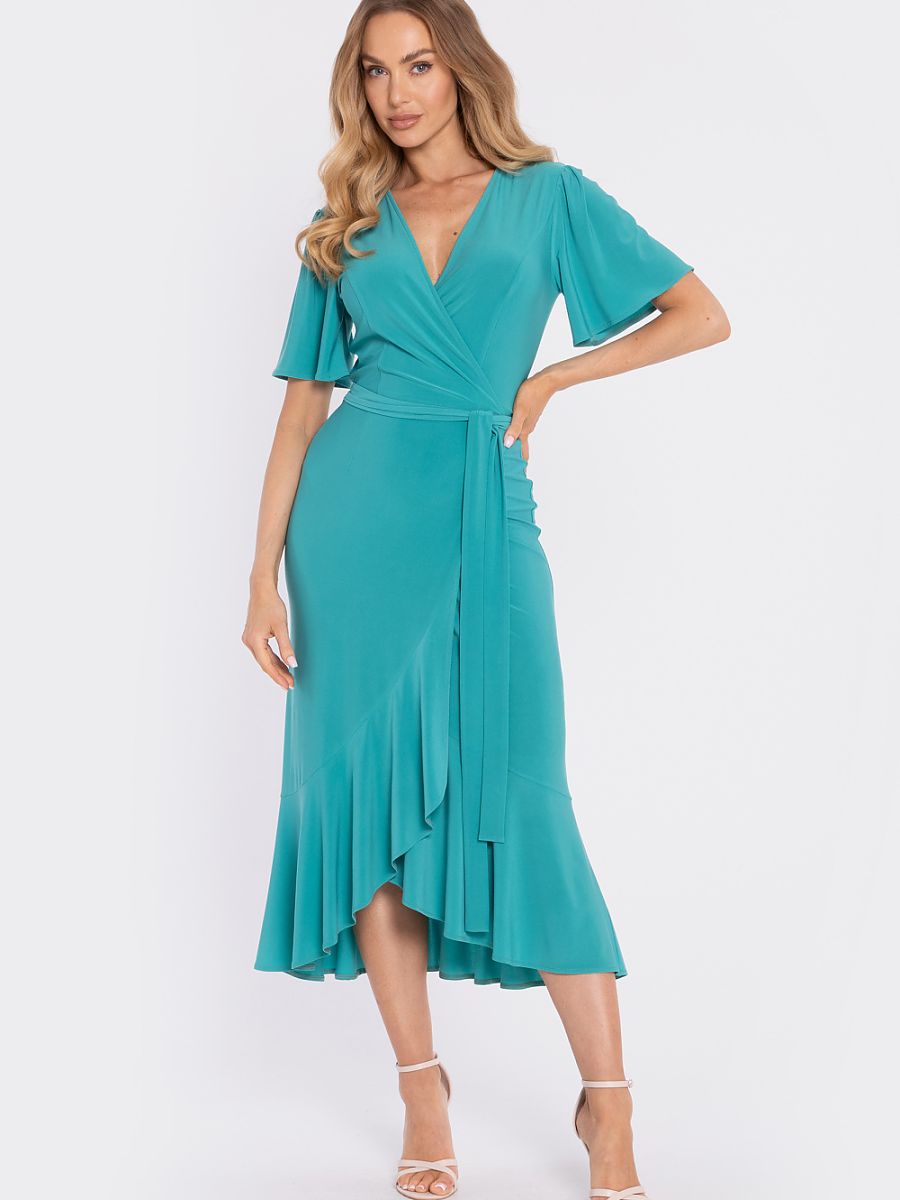 Robe Charlotte portefeuille à volant, coloris turquoise, photo 1