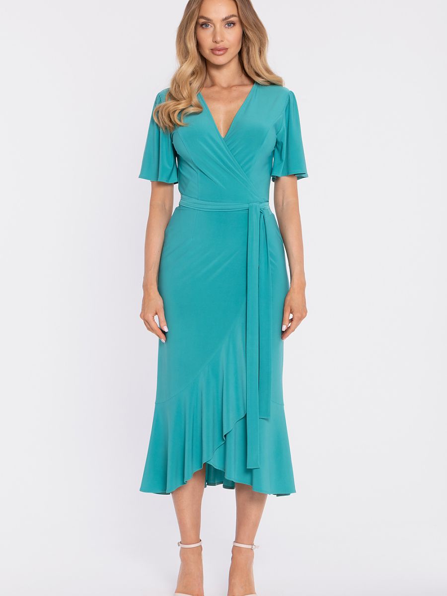 Robe Charlotte portefeuille à volant, coloris turquoise, photo 2